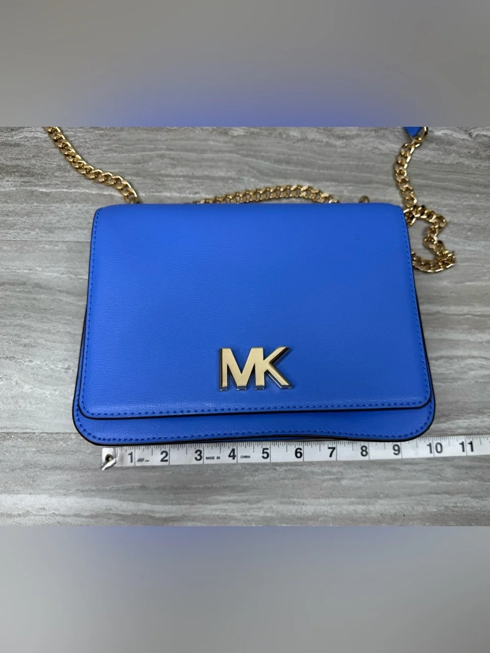 Michael Kors Mott Crossbody with Gold Chain in Oxford Blue